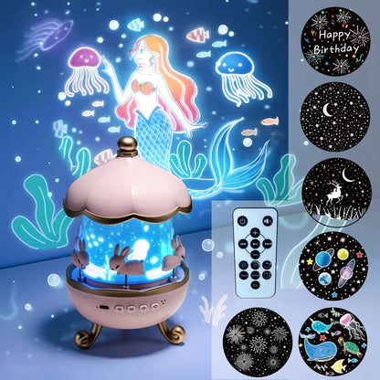 Rotating Cabin Projector Lamp: Enchanting Night Light with Music and Visual Effects