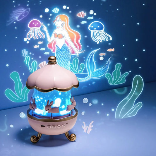 Rotating Cabin Projector Lamp: Enchanting Night Light with Music and Visual Effects