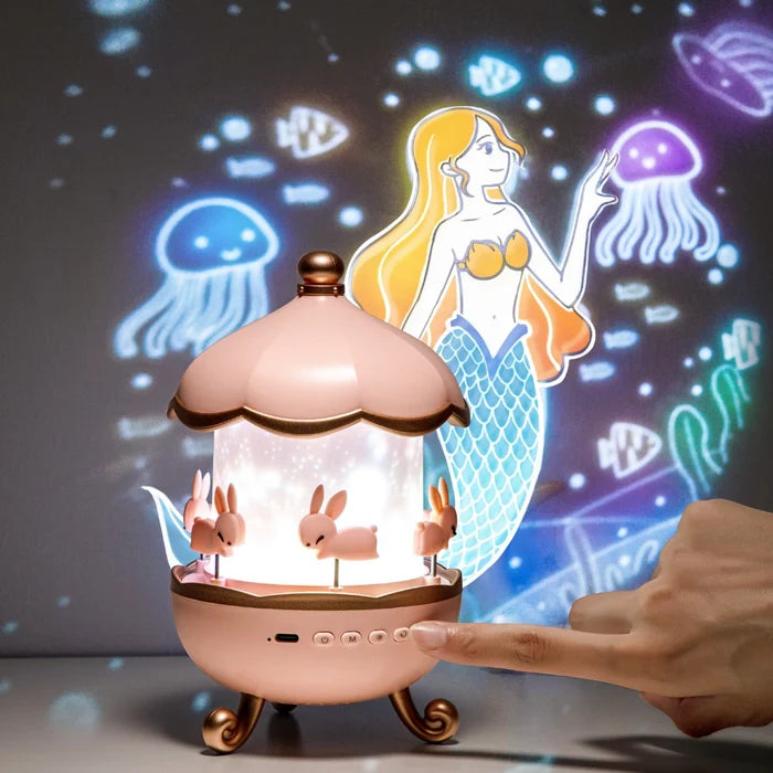 Rotating Cabin Projector Lamp: Enchanting Night Light with Music and Visual Effects
