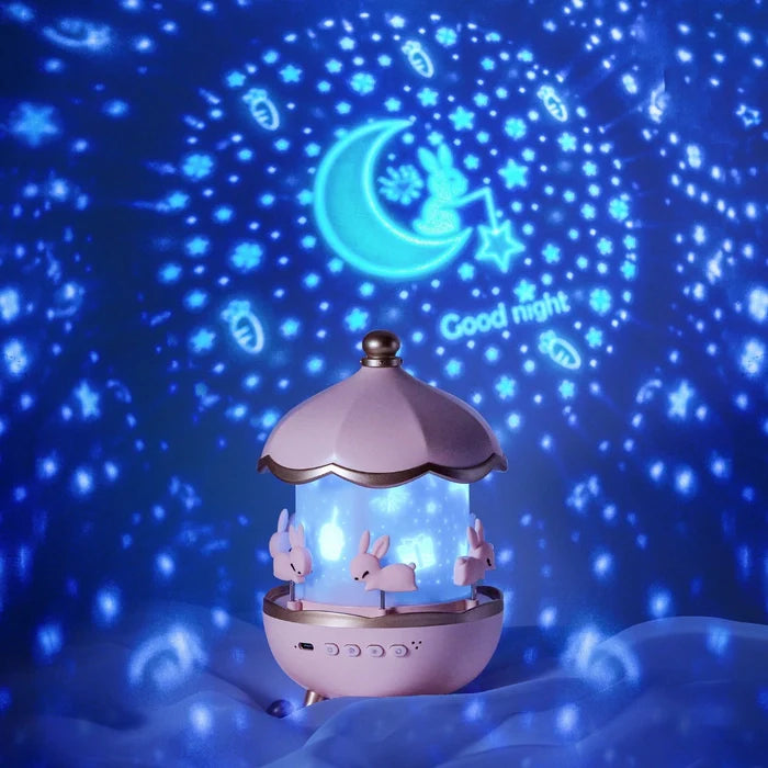 Rotating Cabin Projector Lamp: Enchanting Night Light with Music and Visual Effects